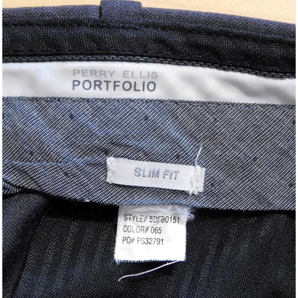 Perry Ellis Portfolio Pants 38x29.5 Charcoal Dark Gray Slim Fit Flat Front - Picture 9 of 9